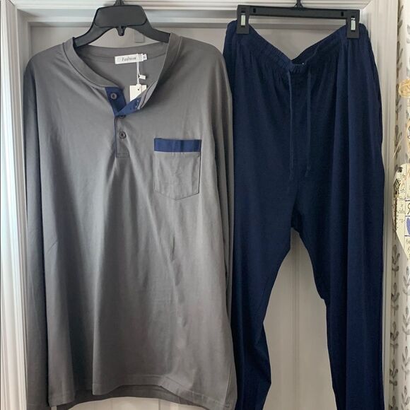 Men's Fashion Size XL two-piece pajamas gray & navy blue TTS - Picture 1 of 5
